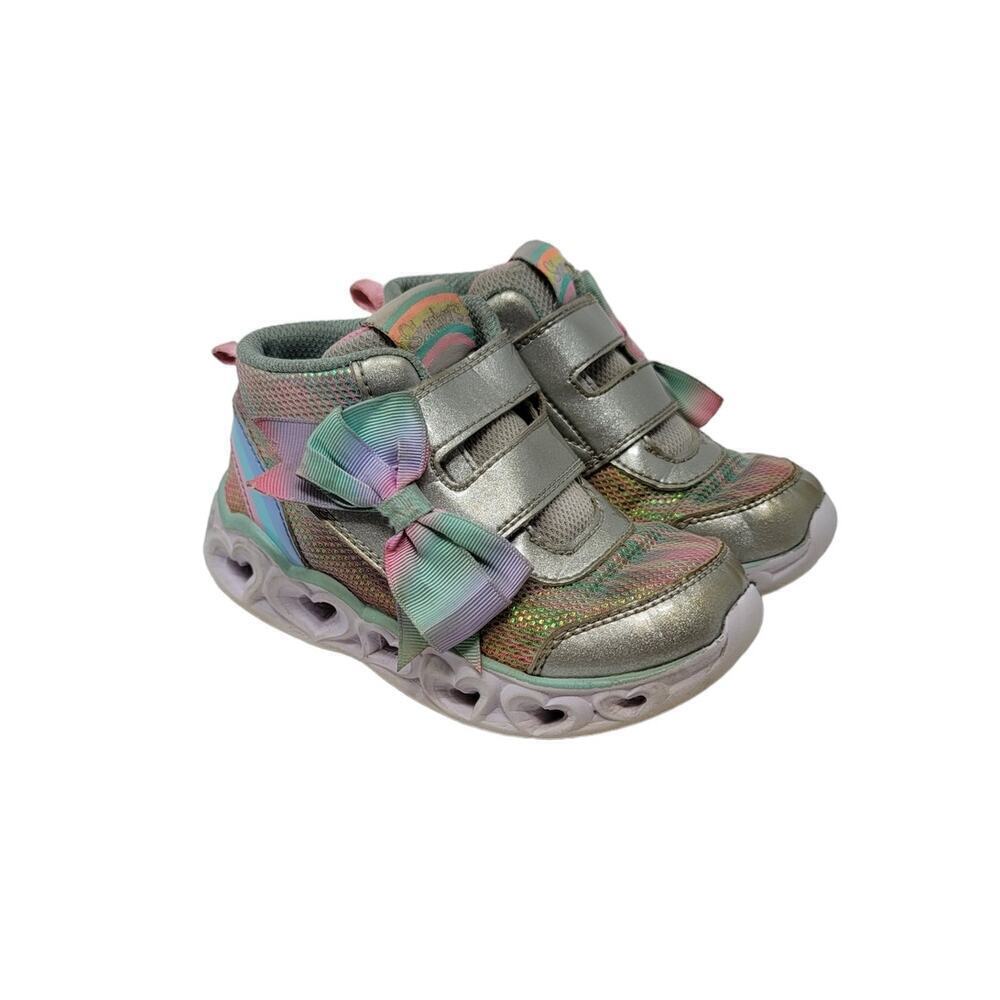 Skechers Heart Lights-Sun Charm Sneaker Girls Size 10 Pink-Lavender Rainbow